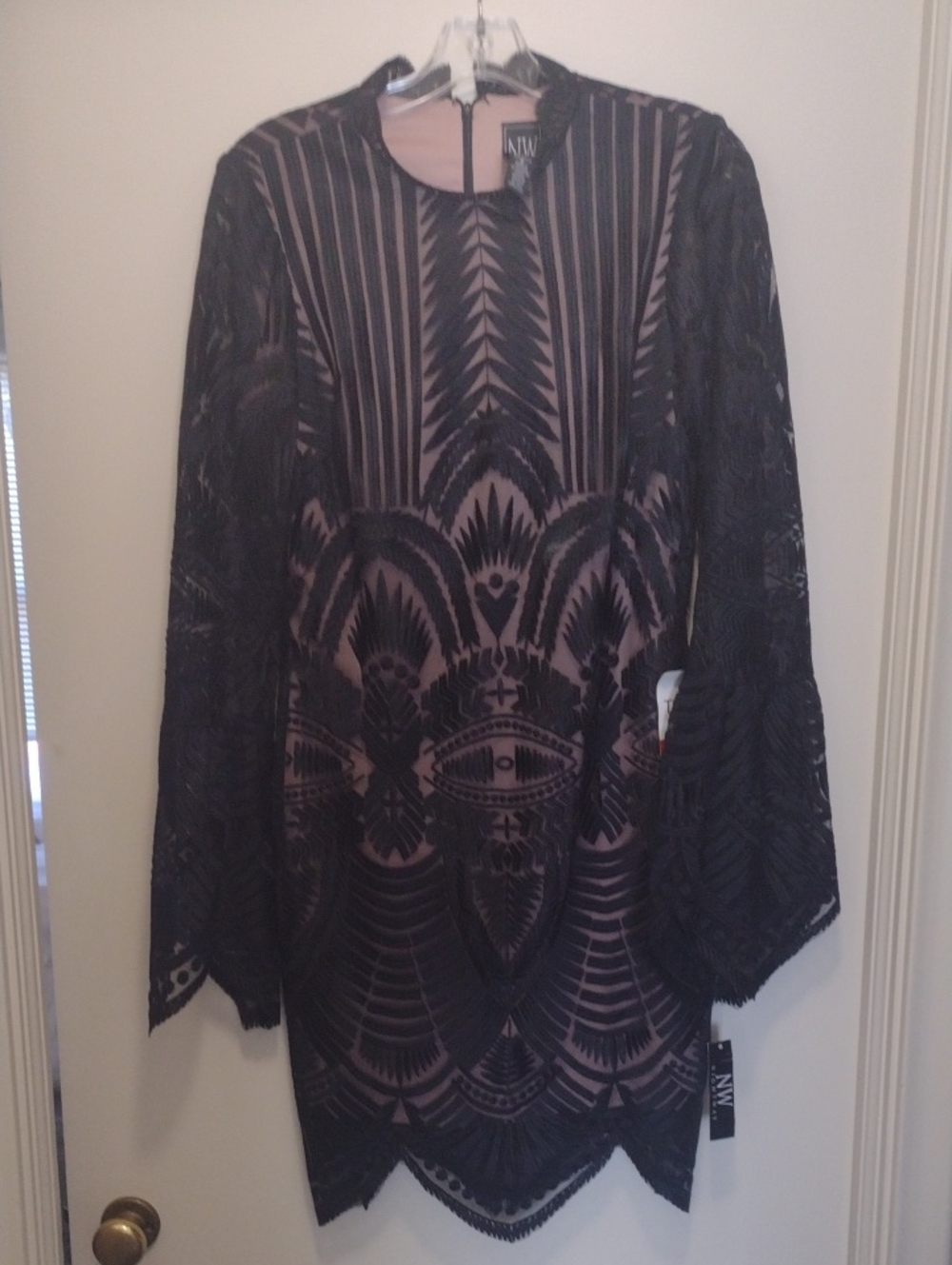 NW Nightway Black Lace Midi Dress with Tan Lining (J722)